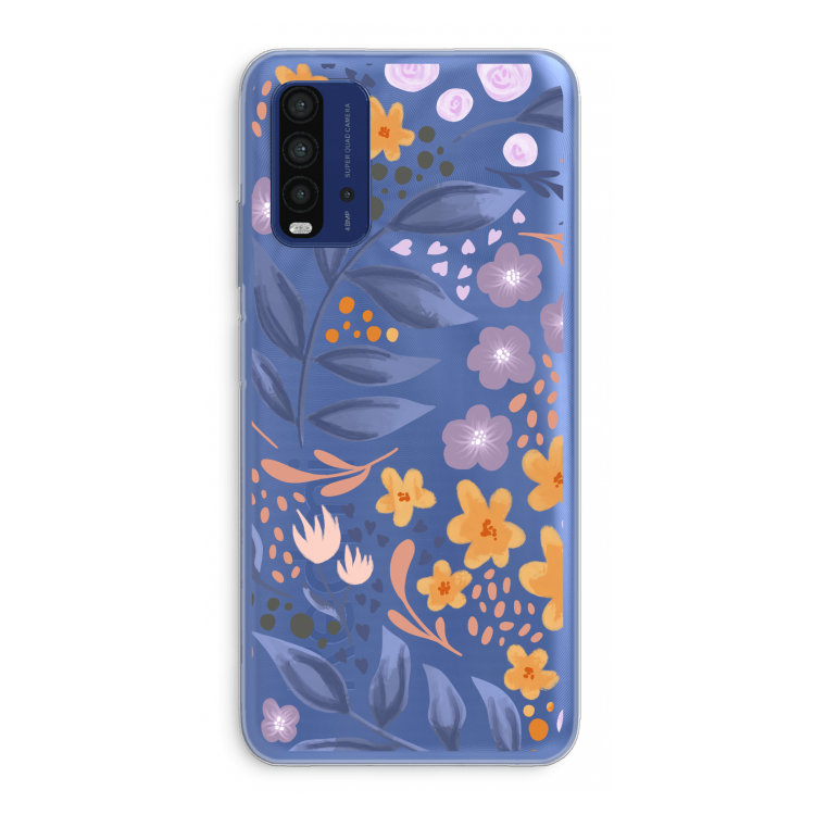 Flowers with blue leaves: Xiaomi Redmi 9T Transparant Hoesje