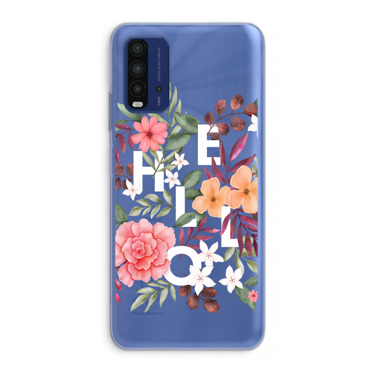 Hello in flowers: Xiaomi Redmi 9T Transparant Hoesje