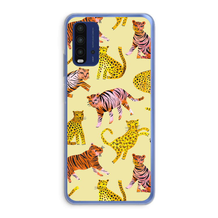 Cute Tigers and Leopards: Xiaomi Redmi 9T Transparant Hoesje