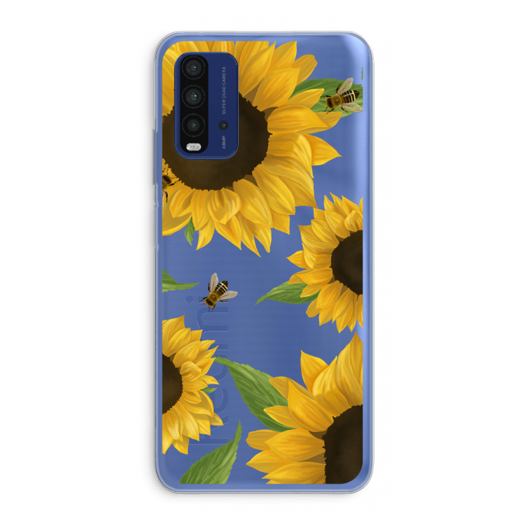 Sunflower and bees: Xiaomi Redmi 9T Transparant Hoesje