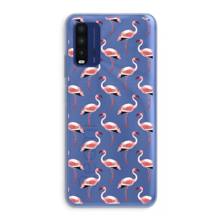 Flamingoprint groen: Xiaomi Redmi 9T Transparant Hoesje