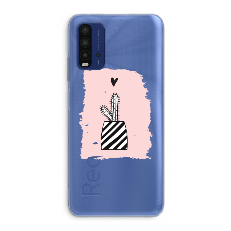 Zwart-wit cactus: Xiaomi Redmi 9T Transparant Hoesje