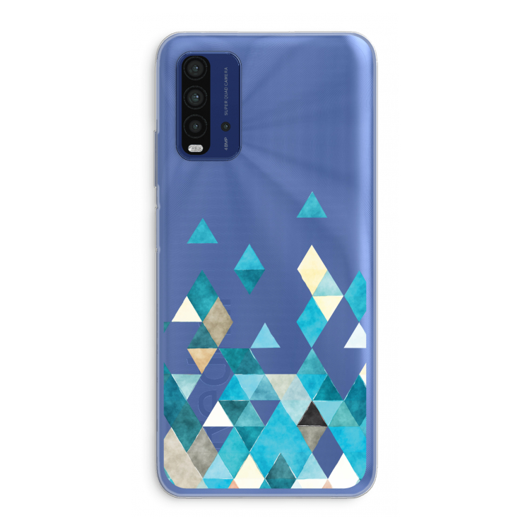 Gekleurde driehoekjes blauw: Xiaomi Redmi 9T Transparant Hoesje