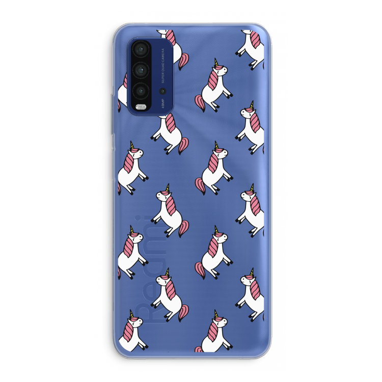 Eenhoorns overal: Xiaomi Redmi 9T Transparant Hoesje