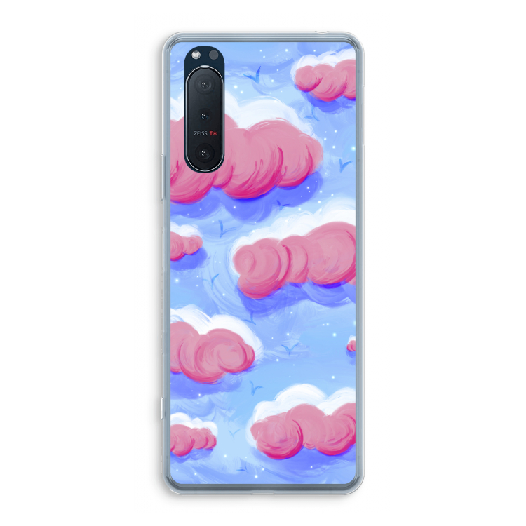 Roze wolken met vogels: Sony Xperia 5 II Transparant Hoesje