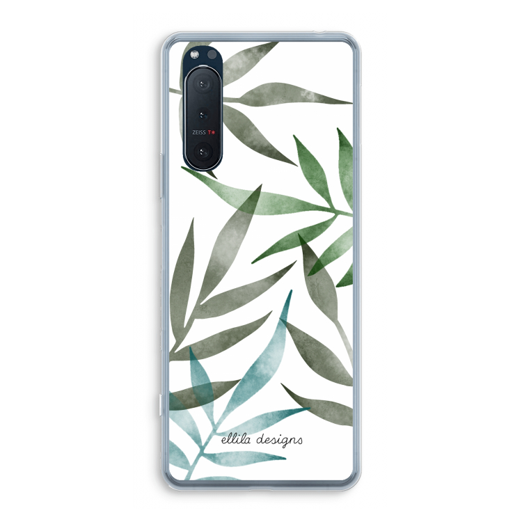 Tropical watercolor leaves: Sony Xperia 5 II Transparant Hoesje