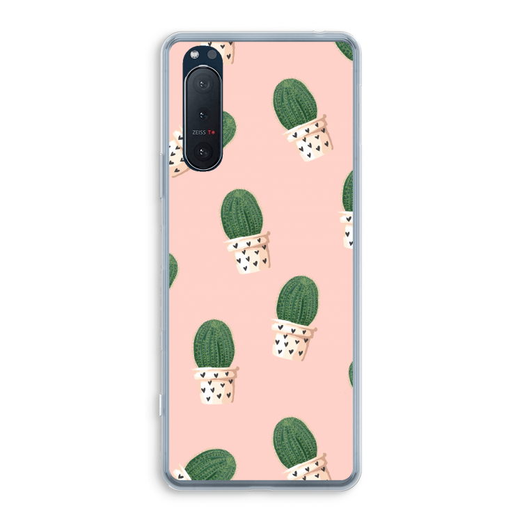 Cactusprint roze: Sony Xperia 5 II Transparant Hoesje