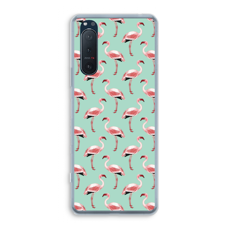 Flamingoprint groen: Sony Xperia 5 II Transparant Hoesje