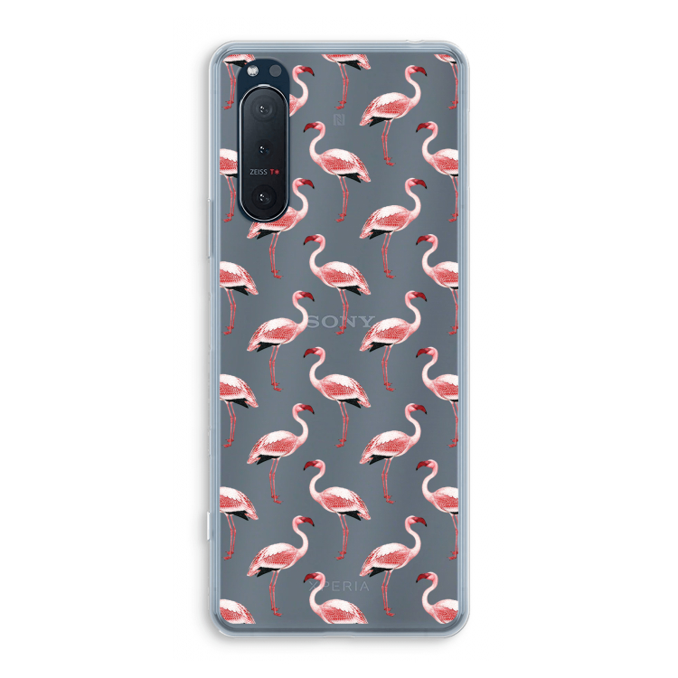Flamingoprint groen: Sony Xperia 5 II Transparant Hoesje