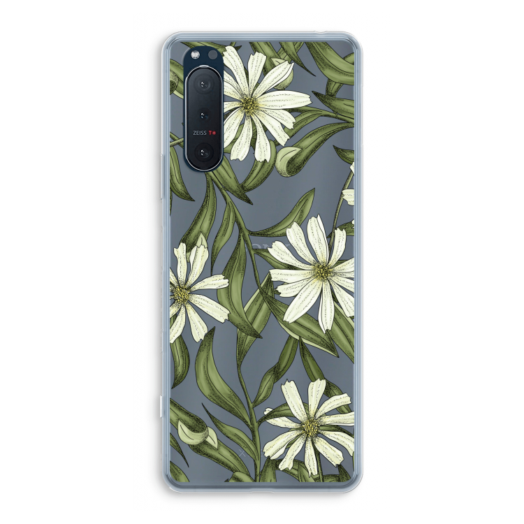 Wit bloemenpatroon: Sony Xperia 5 II Transparant Hoesje