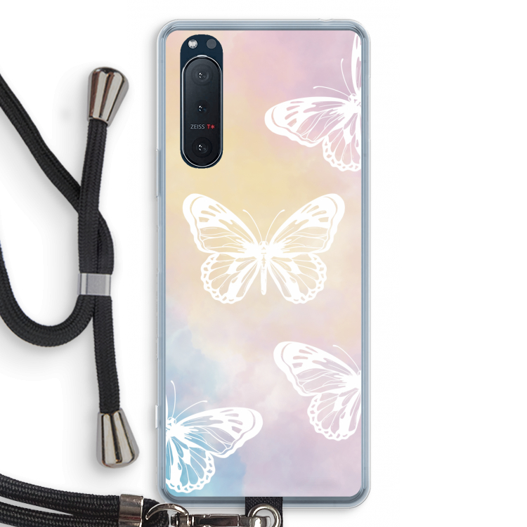 White butterfly: Sony Xperia 5 II Transparant Hoesje met koord