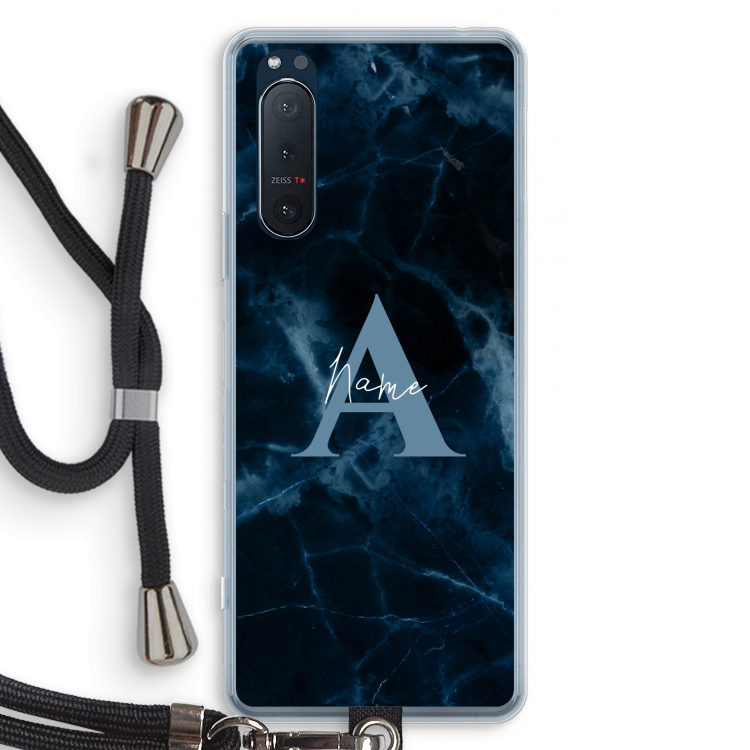 Midnight Marble: Sony Xperia 5 II Transparant Hoesje met koord