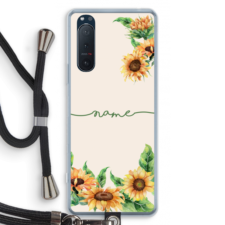 Zonnebloemen: Sony Xperia 5 II Transparant Hoesje met koord