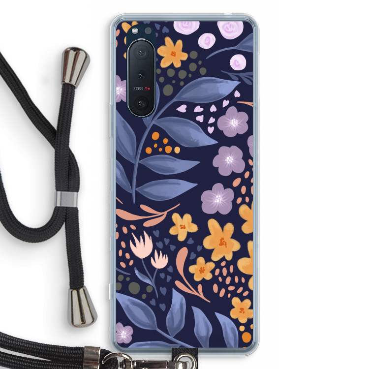 Flowers with blue leaves: Sony Xperia 5 II Transparant Hoesje met koord