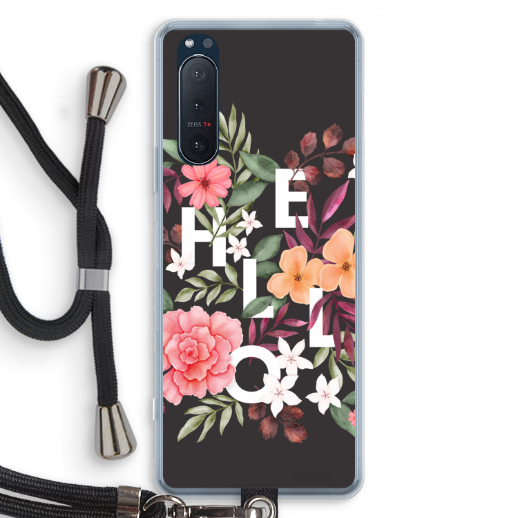 Hello in flowers: Sony Xperia 5 II Transparant Hoesje met koord