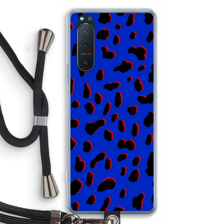 Blue Leopard: Sony Xperia 5 II Transparant Hoesje met koord