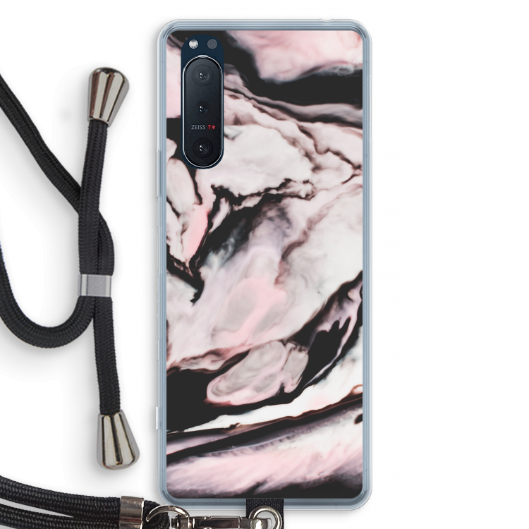 Roze stroom: Sony Xperia 5 II Transparant Hoesje met koord