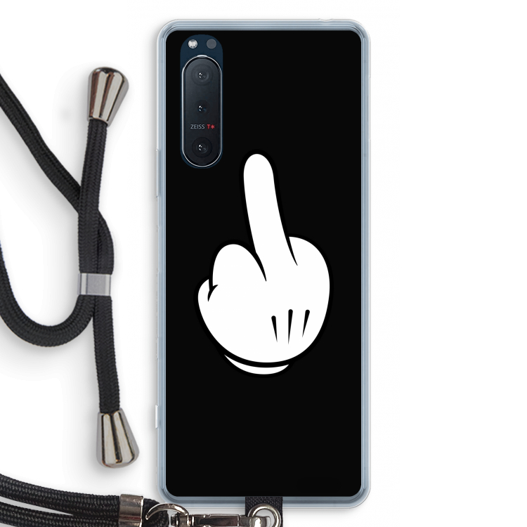 Middle finger black: Sony Xperia 5 II Transparant Hoesje met koord