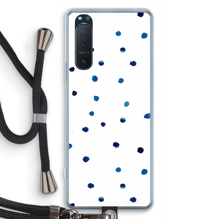 Blauwe stippen: Sony Xperia 5 II Transparant Hoesje met koord