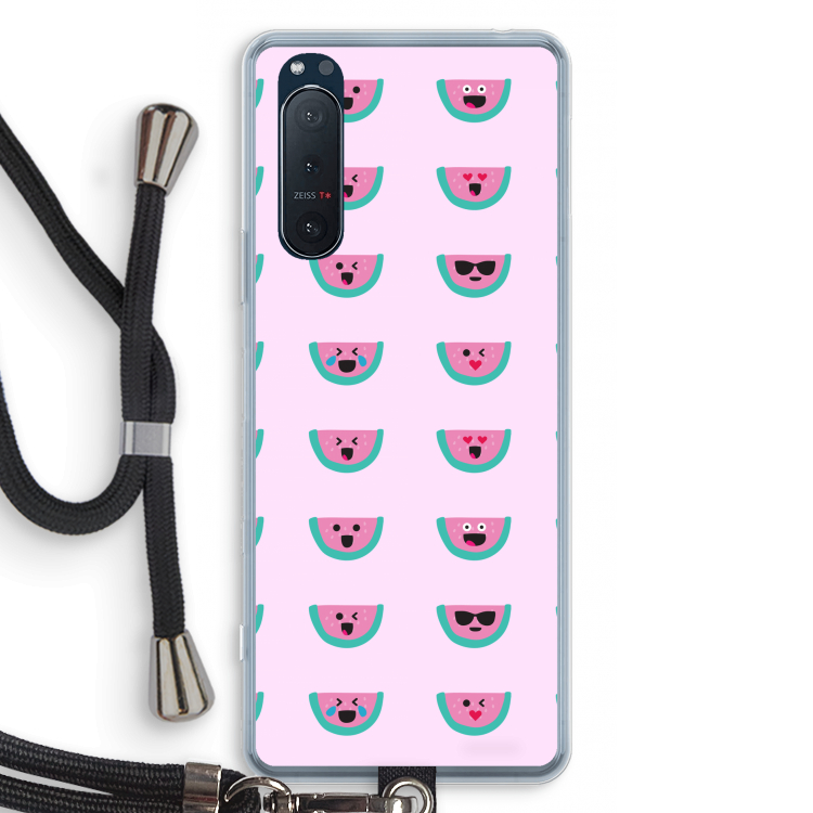 Smiley watermeloenprint: Sony Xperia 5 II Transparant Hoesje met koord