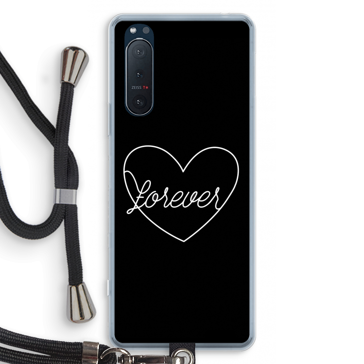 Forever heart black: Sony Xperia 5 II Transparant Hoesje met koord