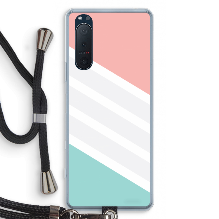 Strepen pastel: Sony Xperia 5 II Transparant Hoesje met koord