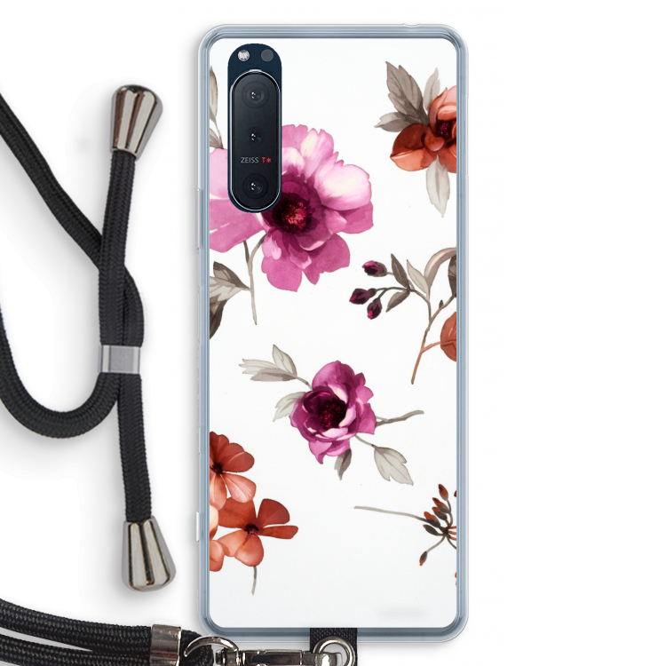 Geschilderde bloemen: Sony Xperia 5 II Transparant Hoesje met koord