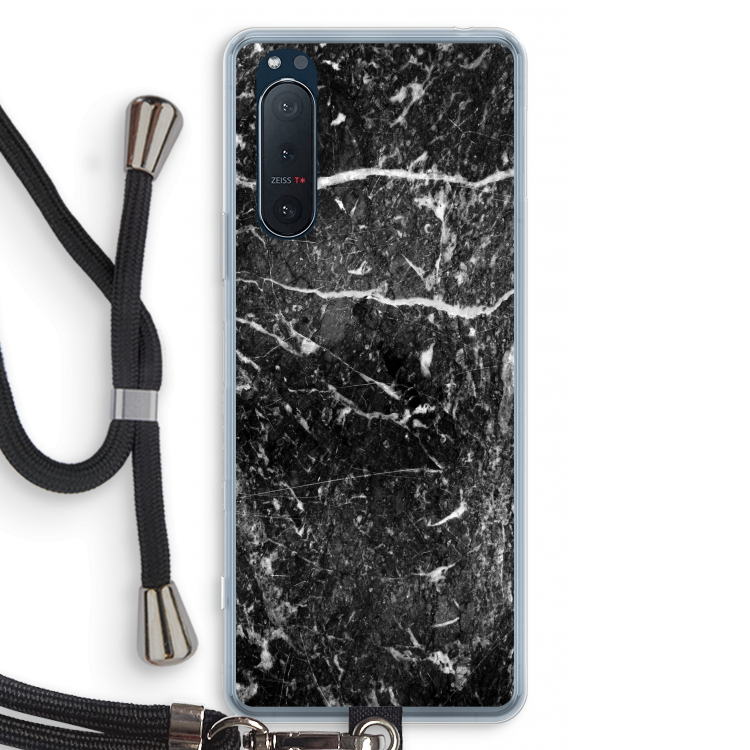 Zwart marmer: Sony Xperia 5 II Transparant Hoesje met koord