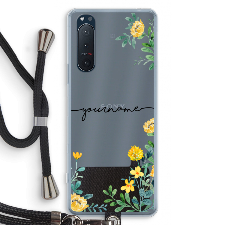 Gele bloemen: Sony Xperia 5 II Transparant Hoesje met koord