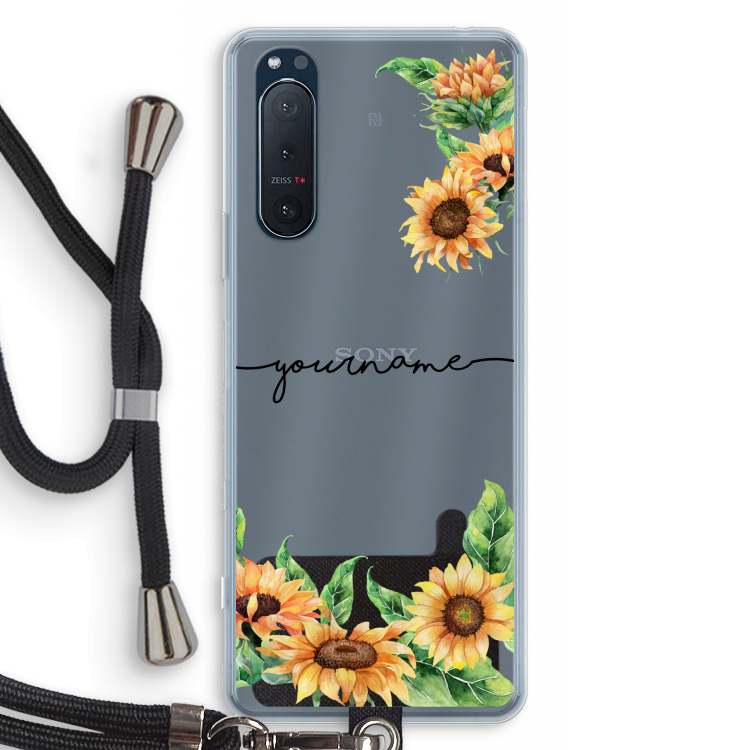Zonnebloemen: Sony Xperia 5 II Transparant Hoesje met koord