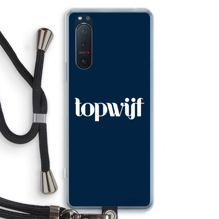 Topwijf Navy: Sony Xperia 5 II Transparant Hoesje met koord