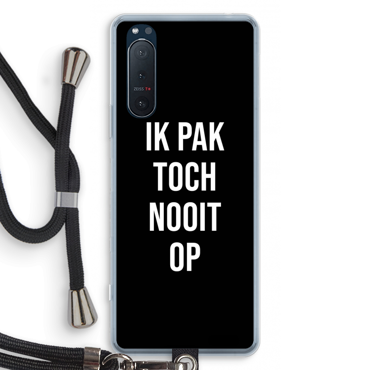 Ik pak nooit op - Zwart: Sony Xperia 5 II Transparant Hoesje met koord