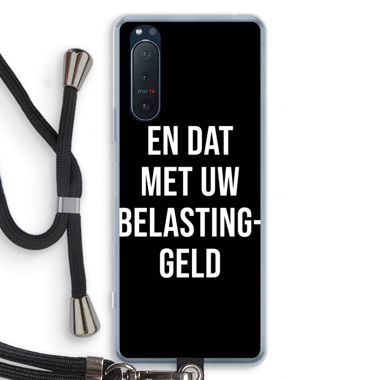 Belastinggeld - Zwart: Sony Xperia 5 II Transparant Hoesje met koord