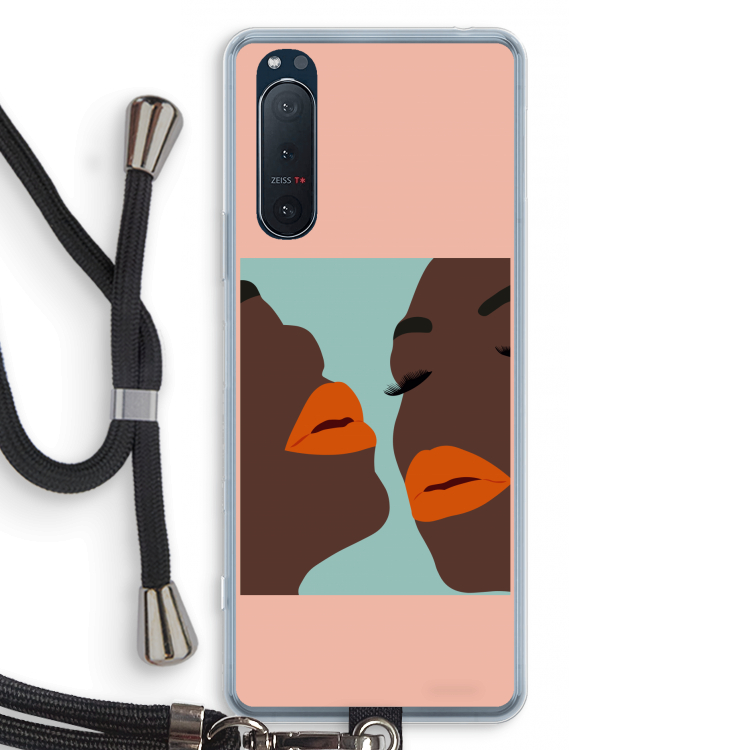 Orange lips: Sony Xperia 5 II Transparant Hoesje met koord