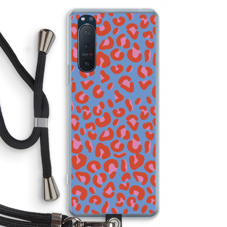 Leopard blue: Sony Xperia 5 II Transparant Hoesje met koord