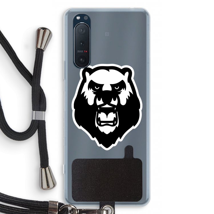 Angry Bear (white): Sony Xperia 5 II Transparant Hoesje met koord