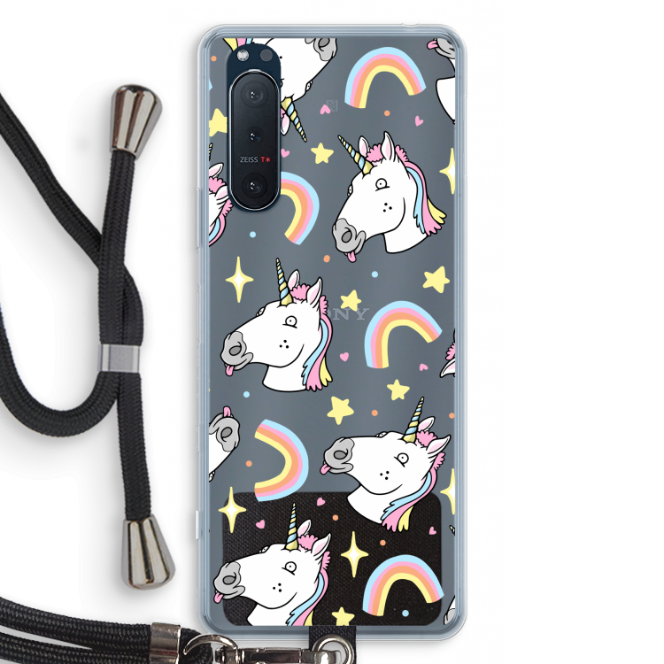 Rainbow Unicorn: Sony Xperia 5 II Transparant Hoesje met koord