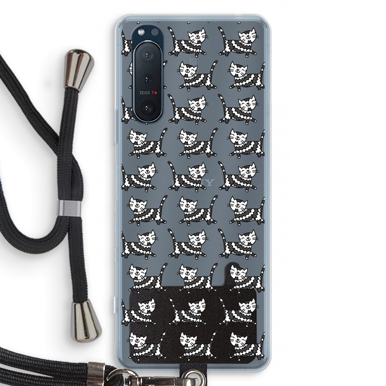 Zwarte poes: Sony Xperia 5 II Transparant Hoesje met koord