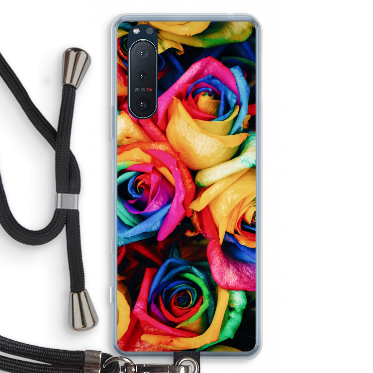Neon bloemen: Sony Xperia 5 II Transparant Hoesje met koord