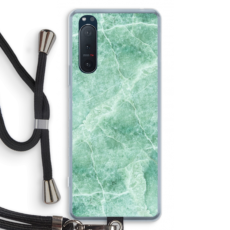 Groen marmer: Sony Xperia 5 II Transparant Hoesje met koord