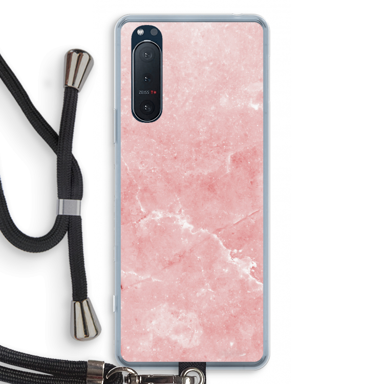 Roze marmer: Sony Xperia 5 II Transparant Hoesje met koord