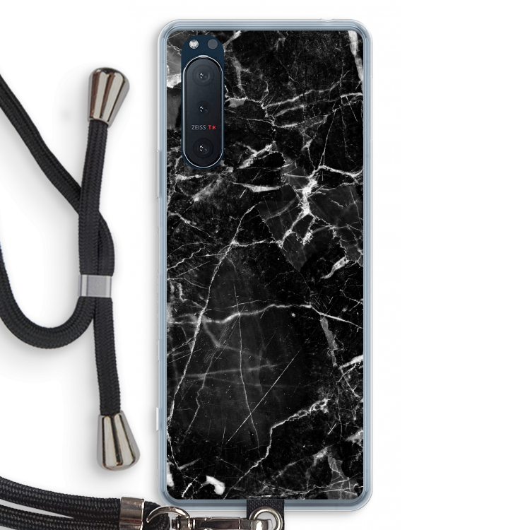Zwart Marmer 2: Sony Xperia 5 II Transparant Hoesje met koord