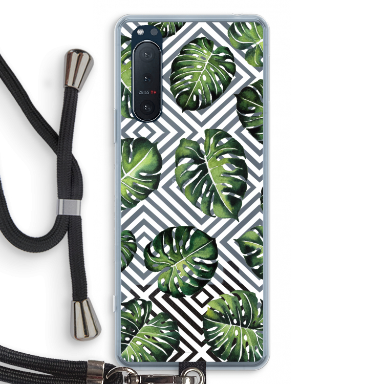 Geometrische jungle: Sony Xperia 5 II Transparant Hoesje met koord