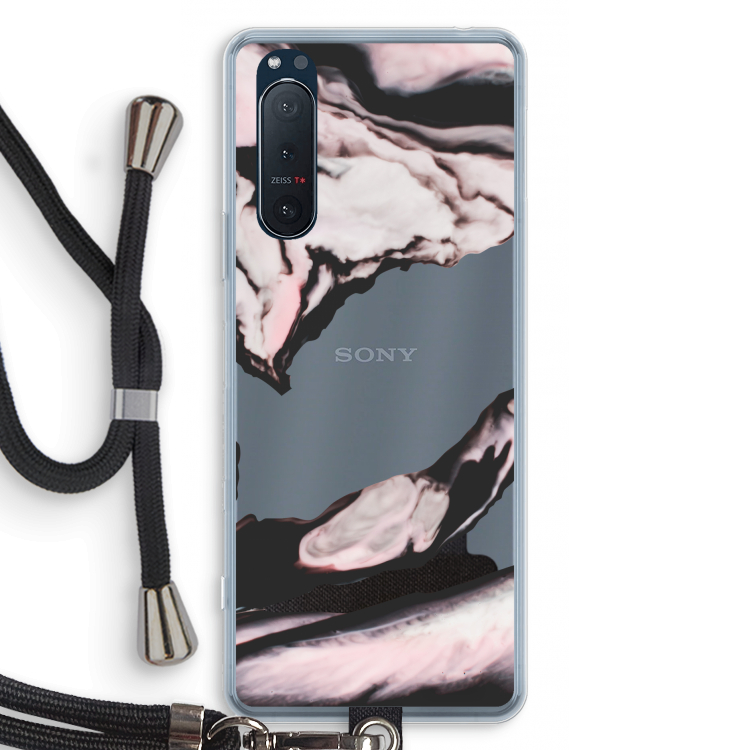 Roze stroom: Sony Xperia 5 II Transparant Hoesje met koord