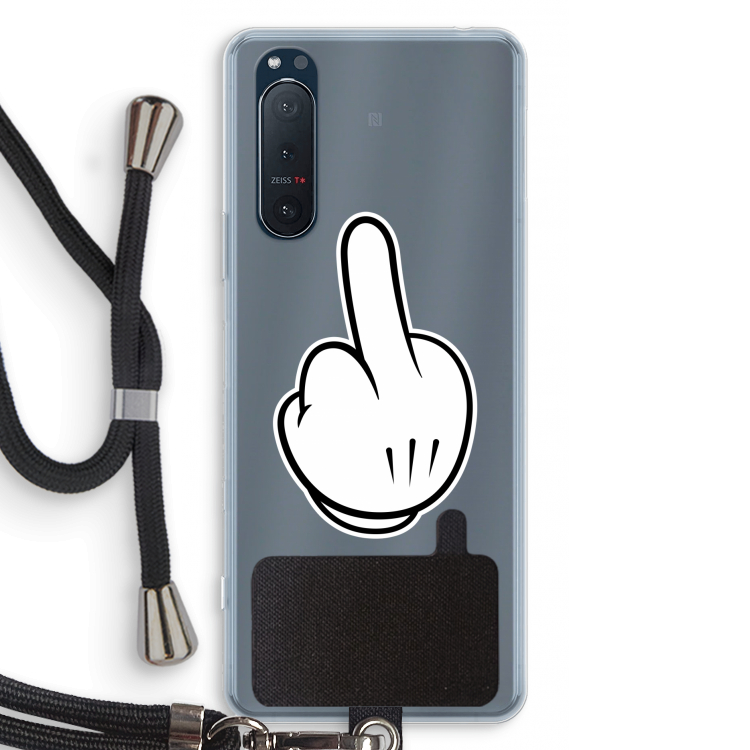 Middle finger white: Sony Xperia 5 II Transparant Hoesje met koord