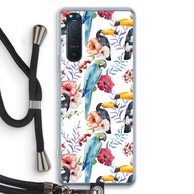 Bloemen tukan: Sony Xperia 5 II Transparant Hoesje met koord