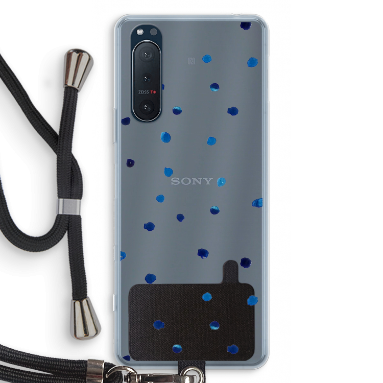 Blauwe stippen: Sony Xperia 5 II Transparant Hoesje met koord