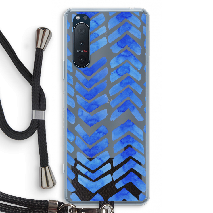 Blauwe pijlen: Sony Xperia 5 II Transparant Hoesje met koord