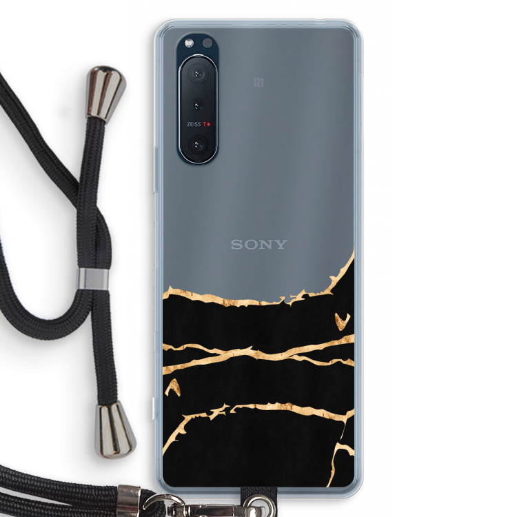 Gouden marmer: Sony Xperia 5 II Transparant Hoesje met koord