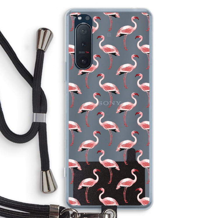 Flamingoprint groen: Sony Xperia 5 II Transparant Hoesje met koord